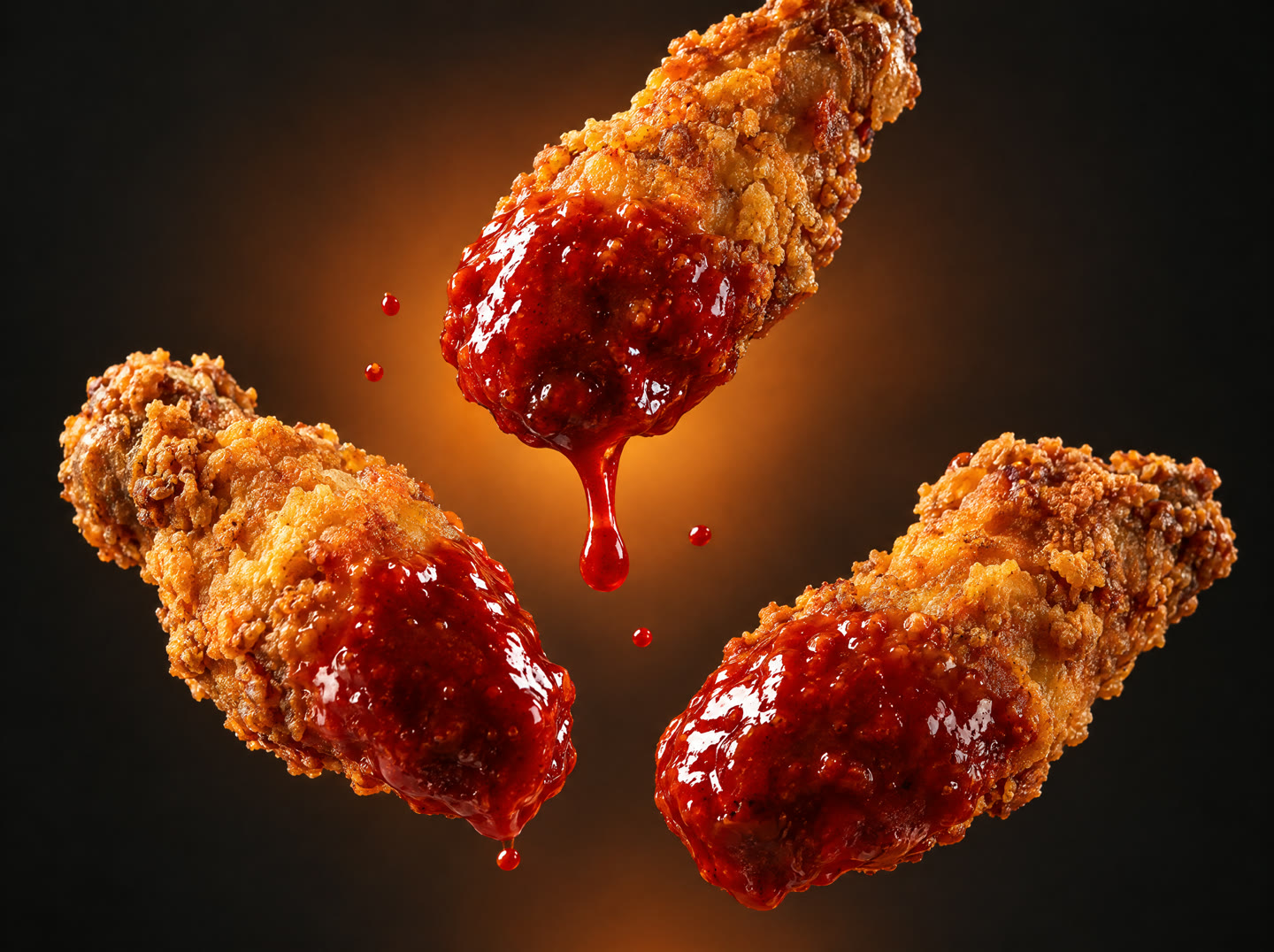 Crispy fried wings dipped in thick red sauce